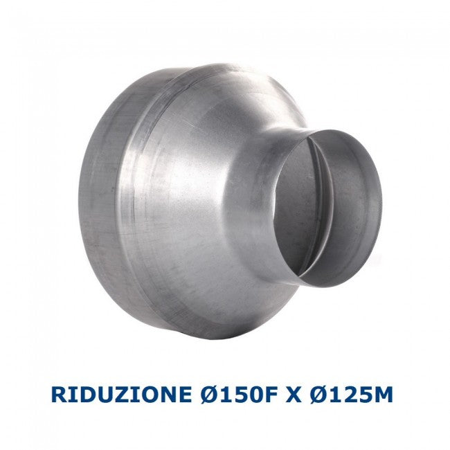 Réduction Ø 150 mm femelle x 125 mm mâle en acier galvanisé pour conduits d'air