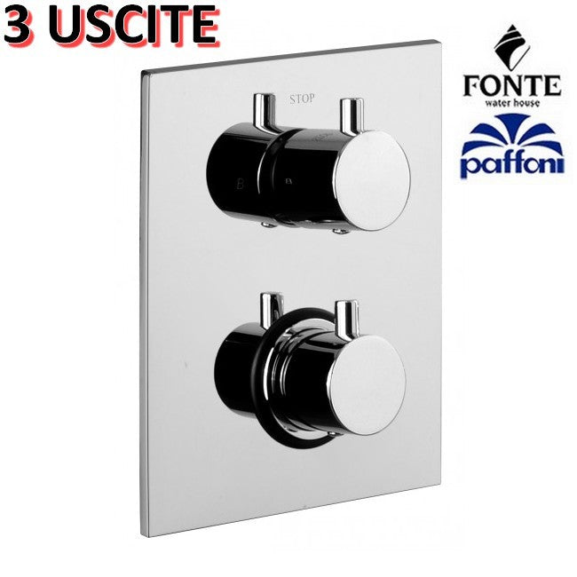 Mitigeur thermostatique de douche intégré avec inverseur 3 voies - LIQ519 CR LIGHT, plaque rectangulaire Paffoni