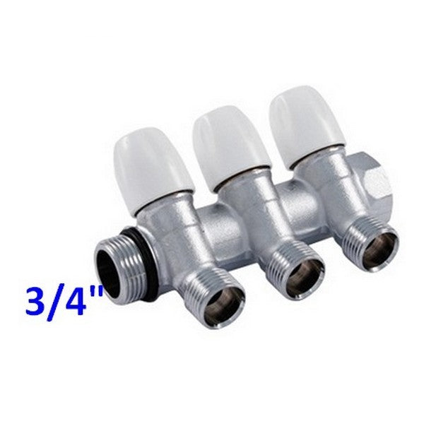 3-way distribution manifold with 3/4" MF shut-off valves