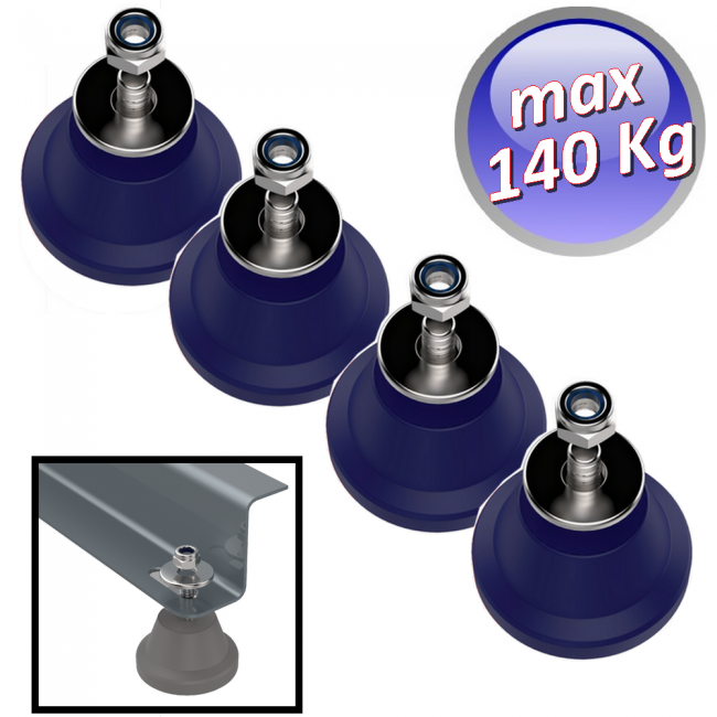 Amortisseurs de vibrations de sol Megol, capacité maximale 140 kg. Couleur bleue - Lot de 4