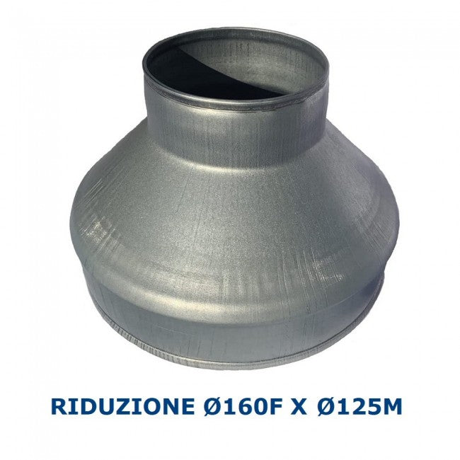 Réduction Ø 160 mm femelle x 125 mm mâle en acier galvanisé pour conduits d'air