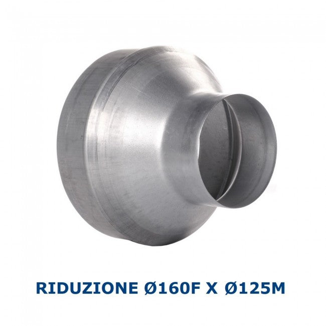 Réduction Ø 160 mm femelle x 125 mm mâle en acier galvanisé pour conduits d'air