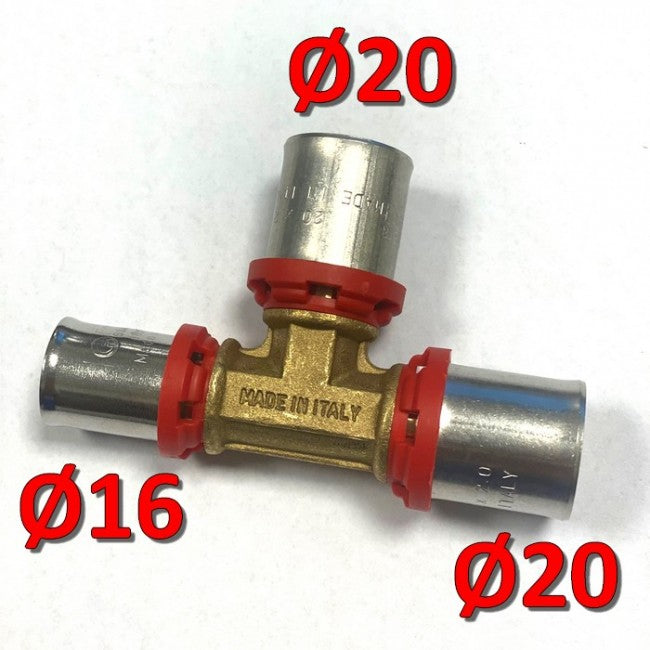 Pressed multilayer - Reduced TEE fitting Ø 20 x 20 x 16 mm