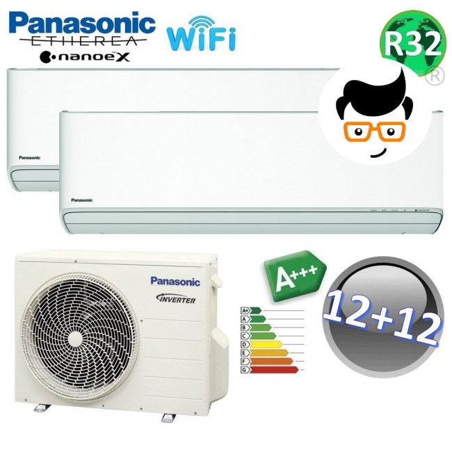 Climatiseur split bi-split ETHEREA R32 Panasonic 12000+12000 BTU A+++ avec Wi-Fi NanoeX