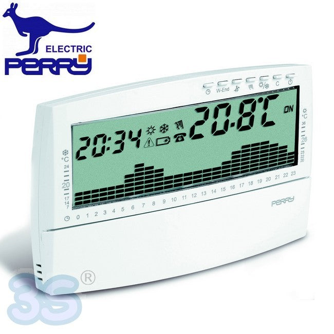 Perry 1CRCR017BG - Digital daily wall-mounted chronothermostat white UP & DOWN series