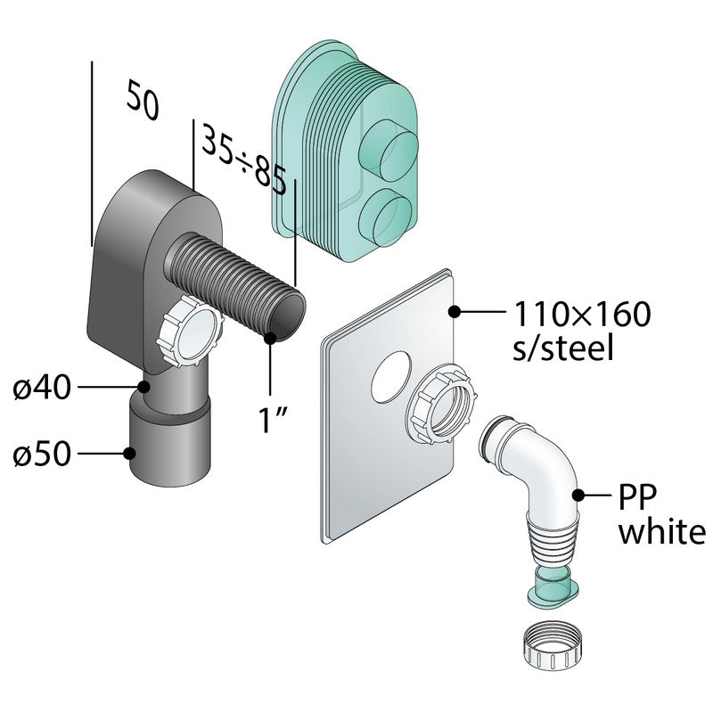 Siphon intégré pour lave-linge et lave-vaisselle avec plaque en acier inoxydable - TEA Calimero