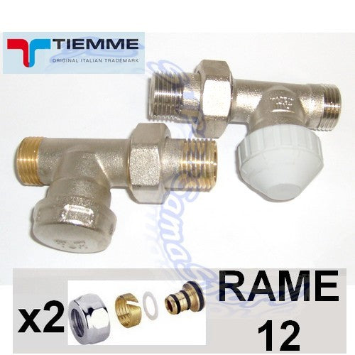 Vanne droite TIEMME 1/2'' et vanne de verrouillage avec adaptateurs pour cuivre de 12 mm