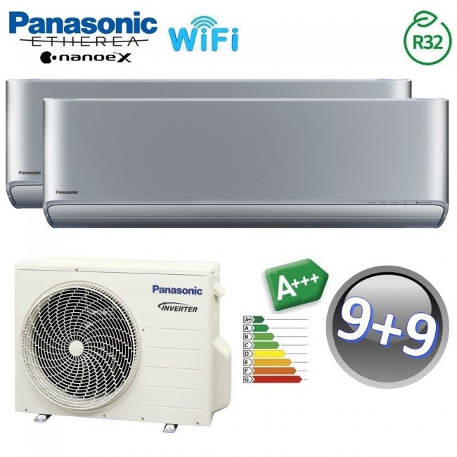 Climatiseur split bi-split ETHEREA SILVER SILVER Panasonic 9000+9000 btu A+++ WIFI NanoeX