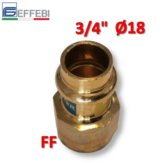 Raccord droit en bronze femelle 3/4'' x Ø 18 mm - Raccord en cuivre à pression UNIQUE pour eau et gaz