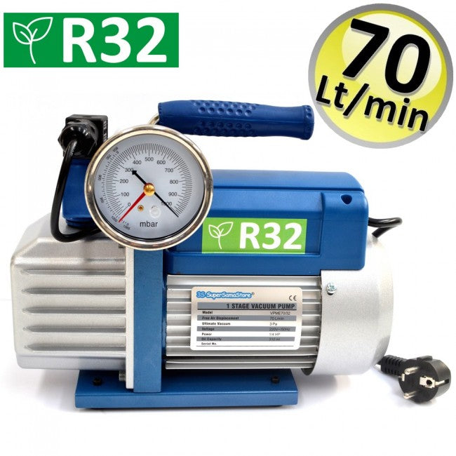 Pompe à vide mono-étagée 70 L/min pour systèmes à gaz R32 R1234YF - manomètre à vide et électrovanne