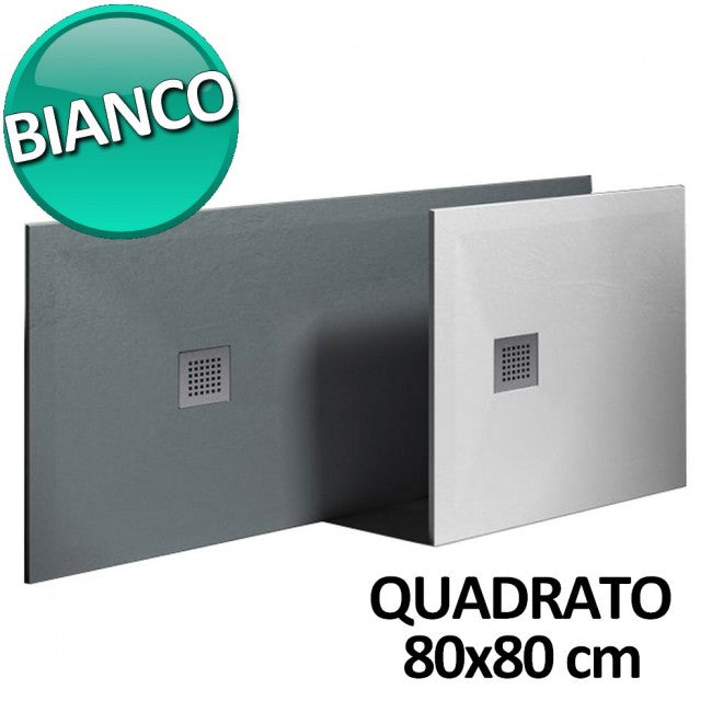 Receveur de douche 80x80 cm en résine et gelcoat effet pierre - Couleur Blanc