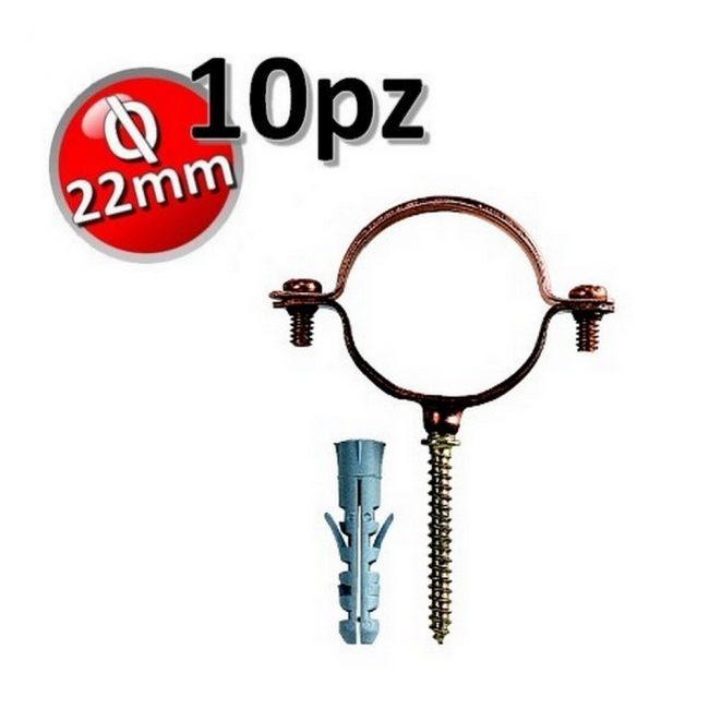 Copper pipe clip for 22mm copper pipes with screw and plug - pack of 10