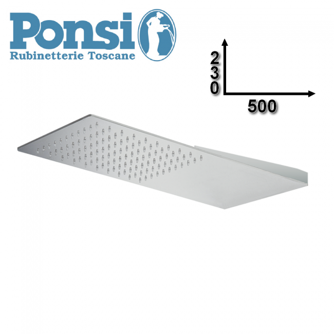 Pommeau de douche ultra-mince en acier inoxydable 500 x 230 cm avec effet pluie et système de fixation murale - Ponsi