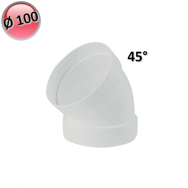 Coude en plastique à 45° Ø 100 mm pour conduit d'aération de hotte de cuisine VMC