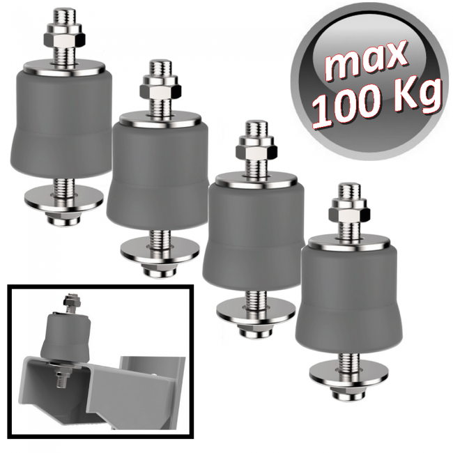 Lot de 4 supports anti-vibrations en Megol, charge maximale 100 kg, couleur grise