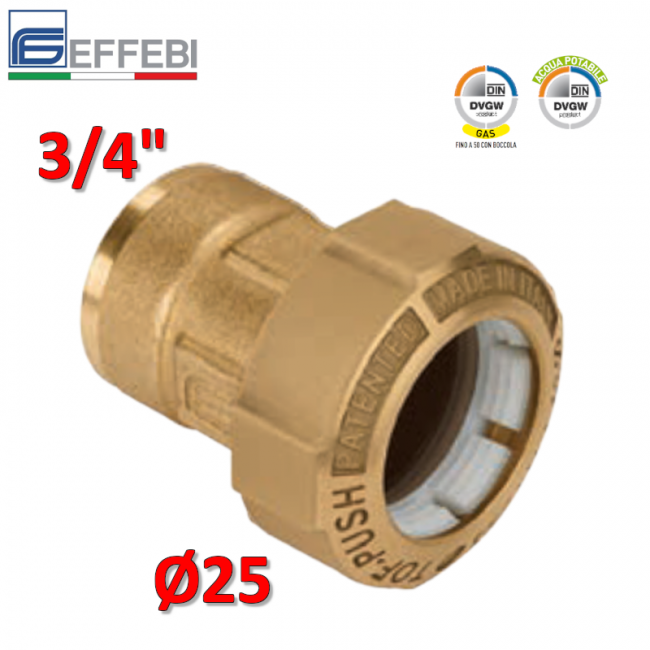 Simple TOF-PUSH fitting Ø 25 x 3/4'' female brass for PE - polyethylene pipe
