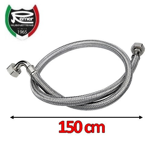 Washing Machine Inlet Hose 150 cm 3/4" x 3/4" Stainless Steel Braided with Elbow