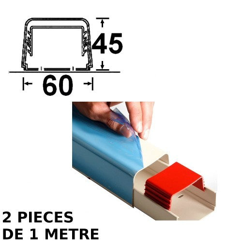 Goulotte de câbles à couverture intégrale 60 x 45 mm avec film protecteur - 2 unités de 1 m