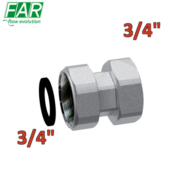 8321 - Raccord pivotant double en laiton, chrome mat, F-F 3/4'' x 3/4'' - FAR