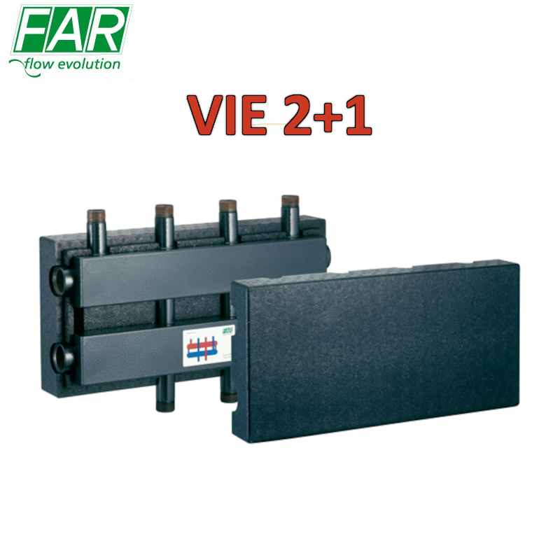 2191 - Collecteur F 1'' 1/4" 2'', dérivations 1'' - 1'' 1/4" | 2 + 1 ports, entraxe 125 mm - FAR