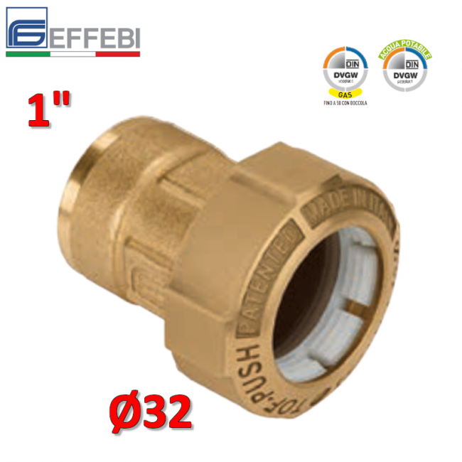 TOF-PUSH Simple Fitting, 32 mm x 1" Female Brass for PE - Polyethylene Pipe
