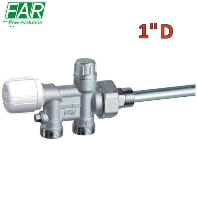 1438 - Vanne thermostatique monotube 1'' avec raccord à droite, connexion cuivre ou multicouche - FAR