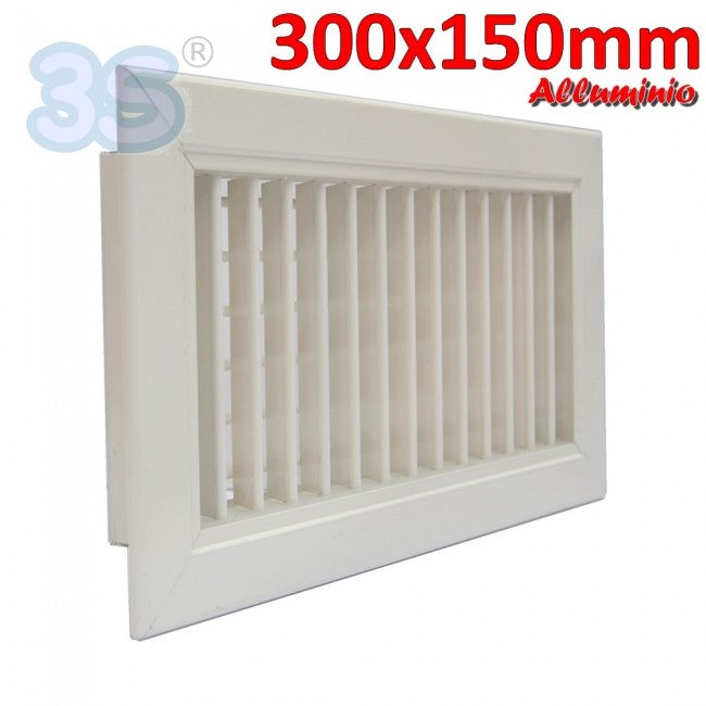 Buse de sortie en aluminium blanc - 300 x 150 mm avec double rangée d'ailettes mobiles