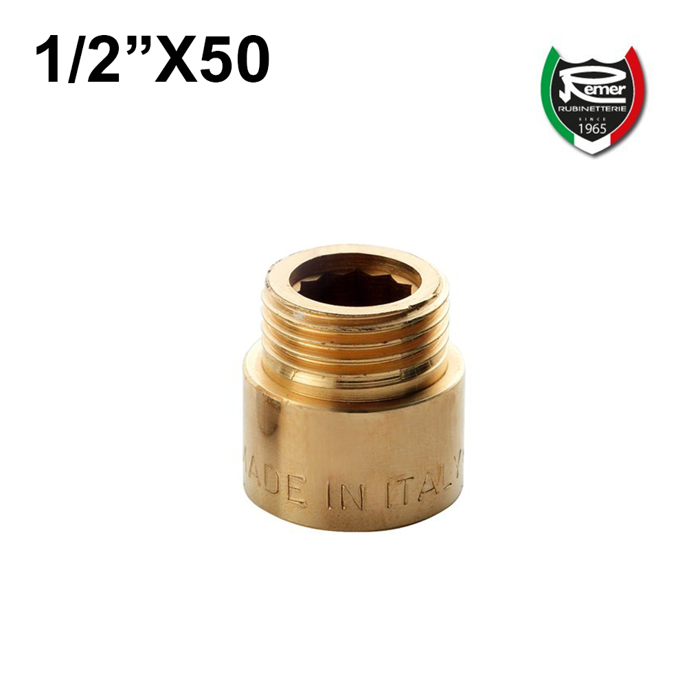 Rallonge en laiton, raccord MF 1/2'', longueur 50 mm