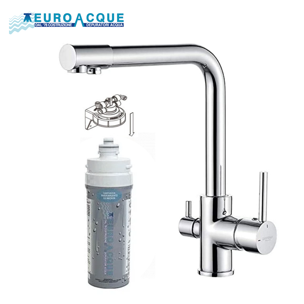 Kit de microfiltration pour eau potable de cuisine + robinet 3 voies RIVER ARGENTO Euroacque