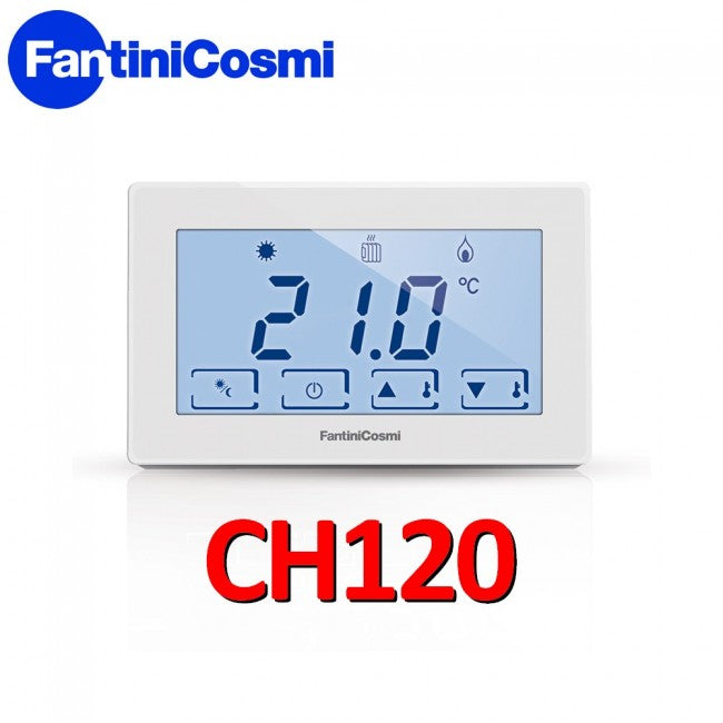 CH120 - Touchscreen digital room thermostat with positive LCD display and white backlight - Fantini Cosmi