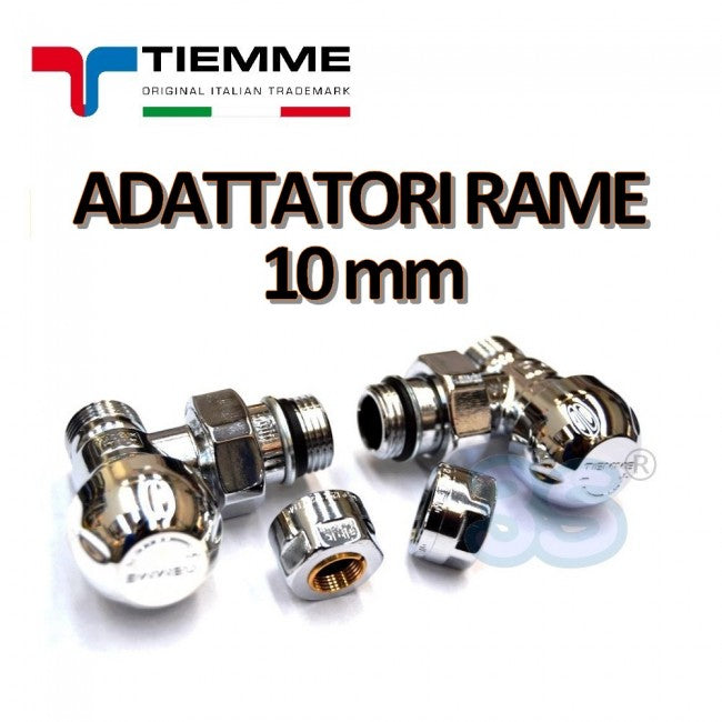 Vanne et support chromés TIEMME avec adaptateurs pour tuyau en cuivre de 10 mm