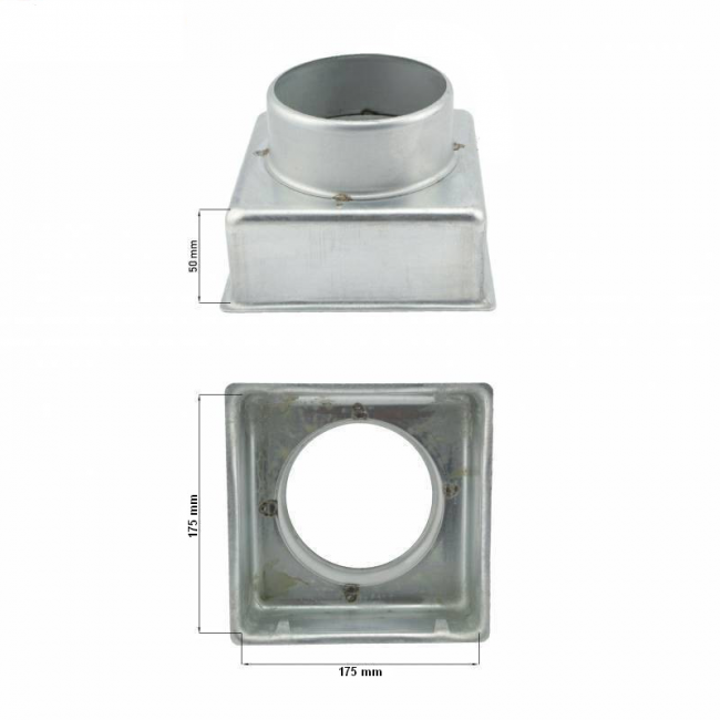Adjustable aluminum ventilation grille 20x20 cm with D.80 adapter for chimneys