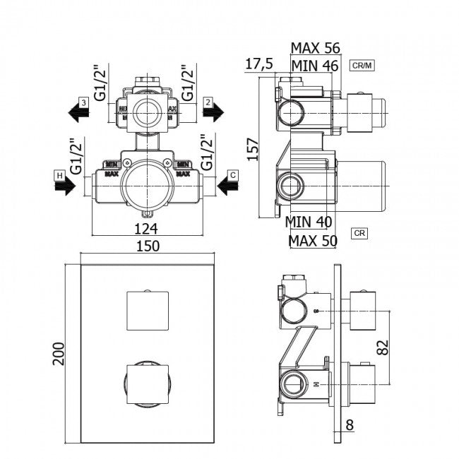 Mitigeur thermostatique de douche intégré avec inverseur 2 voies LEQ518 CR