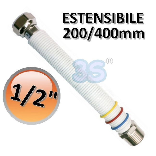 Tuyau flexible en acier de 1/2 pouce, extensible, 200/400 mm - pour eau et gaz