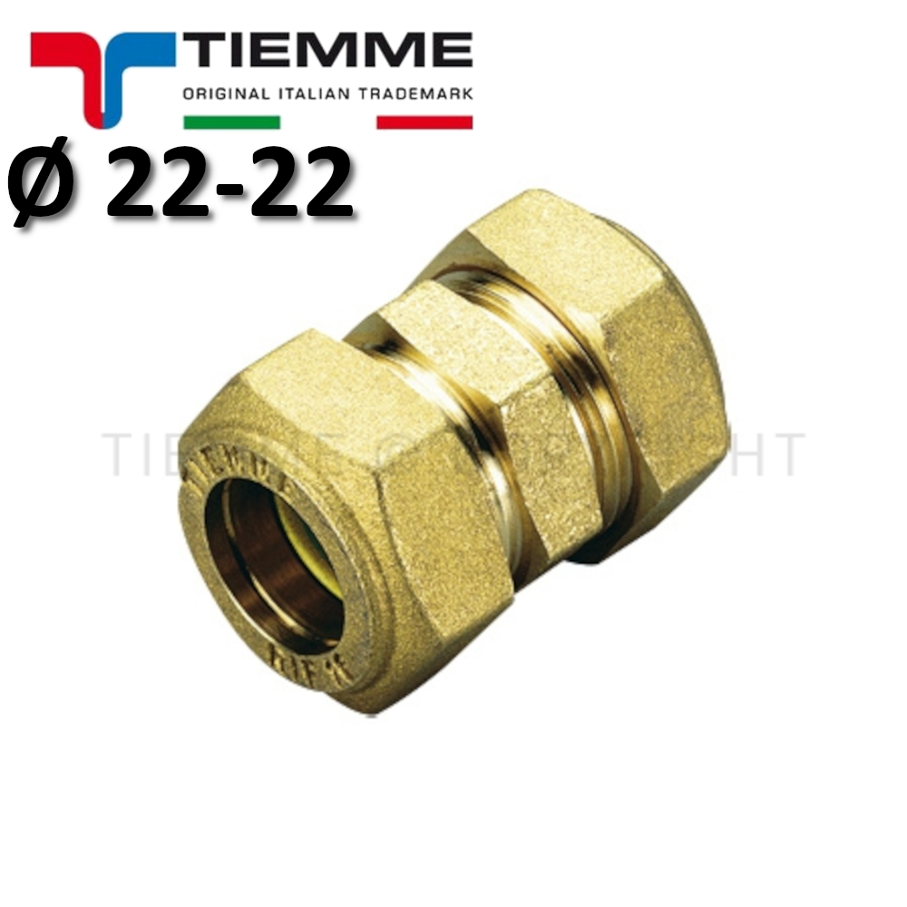 Raccord droit double avec joint torique/compresseur (gaz) pour tuyau en cuivre Ø 22-22 mm