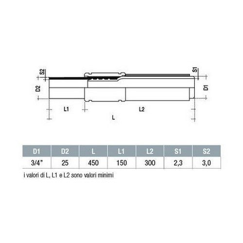 Technojoint straight transition piece Ø 25 x 3/4'' coated for gas welding