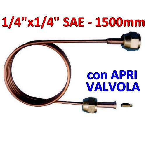 Capillaire de charge 1/4 SAE L.1500 mm avec ouvre-valve D.1,68 x 2 mm