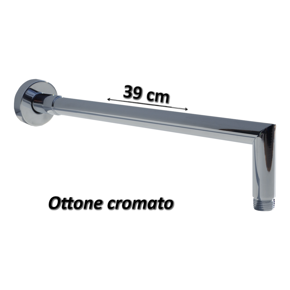 Bras de douche rond en laiton chromé, longueur 39 cm