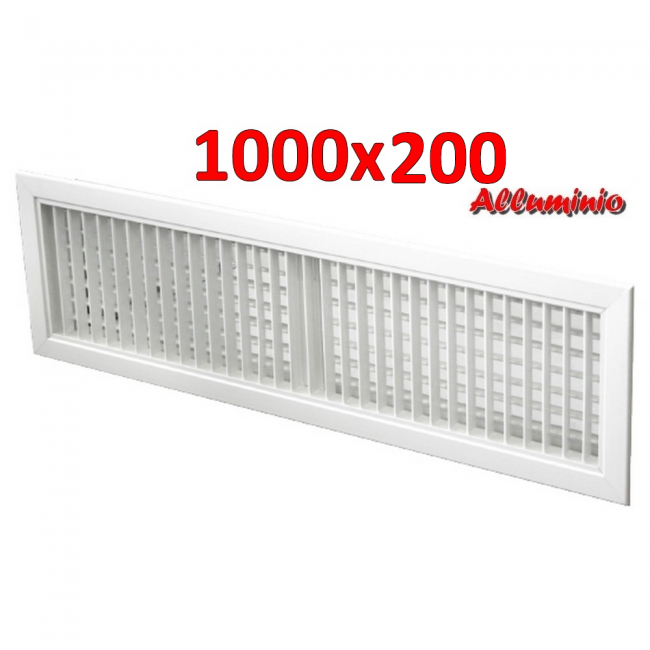 Grille de sortie d'air en aluminium blanc - 1000 x 200 mm avec double rangée d'ailettes orientables