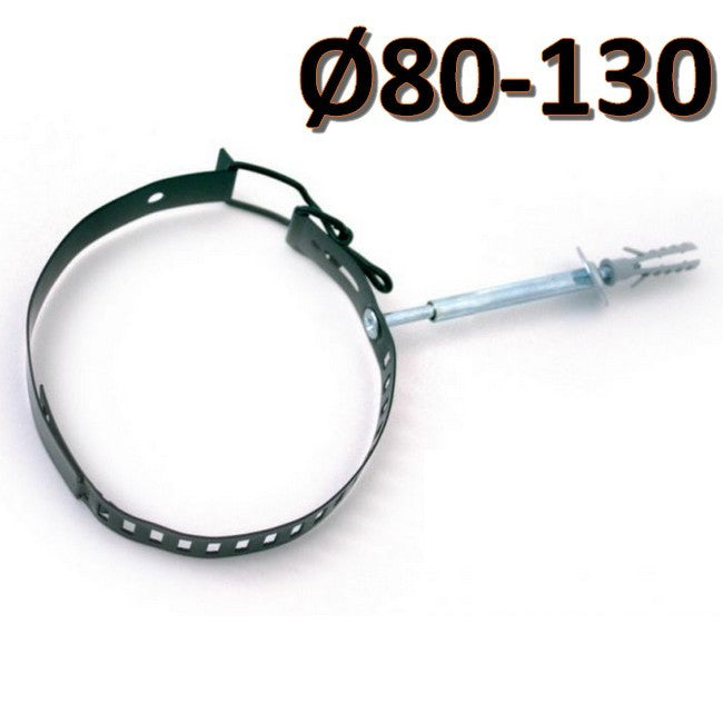 Collier de fixation noir pour poêles à granulés, réglable pour tuyaux de Ø80-130 mm