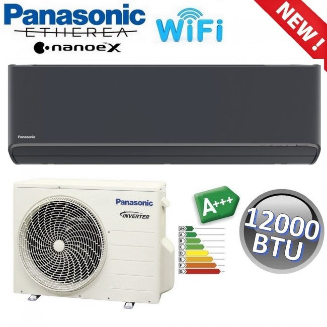 Climatiseur monosplit Panasonic ETHEREA Noir Graphite R32 - 12 000 BTU A+++ avec Wi-Fi et NanoeX