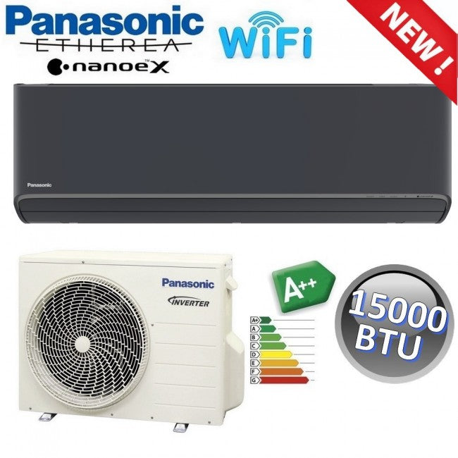 Climatiseur monosplit Panasonic ETHEREA 15000 BTU A++ WiFi et NanoeX Noir Graphite R32