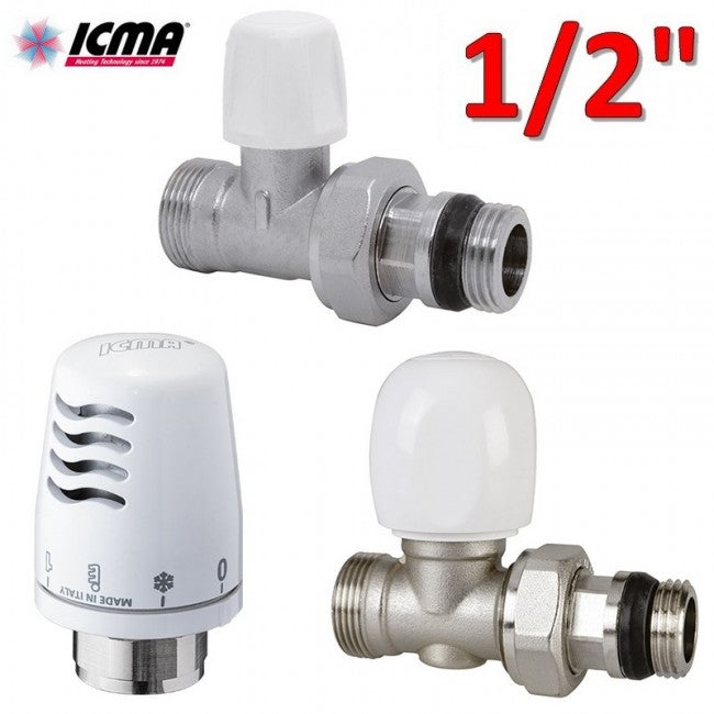 Kit thermostatique ICMA - vanne + verrou + tête thermostatique, raccord droit en cuivre 1/2'' ou multicouche