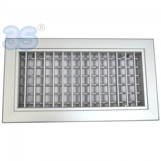 Buse de sortie en aluminium anodisé de 500 x 150 mm avec double rangée d'ailettes mobiles
