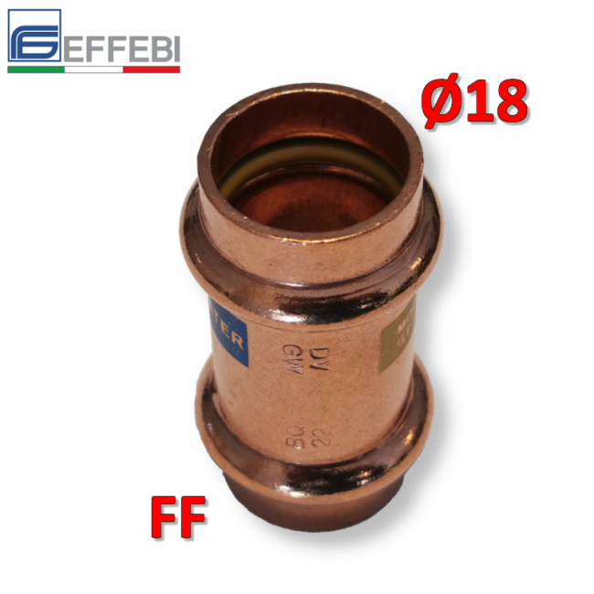 Raccord droit avec manchon FF Ø 18 mm - Raccord en cuivre à pression UNICO pour eau et gaz