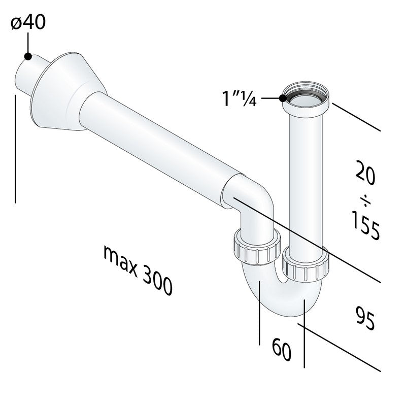 Siphon en plastique blanc pour évier ou bidet 1 1/4 po - TEA Chihuahua