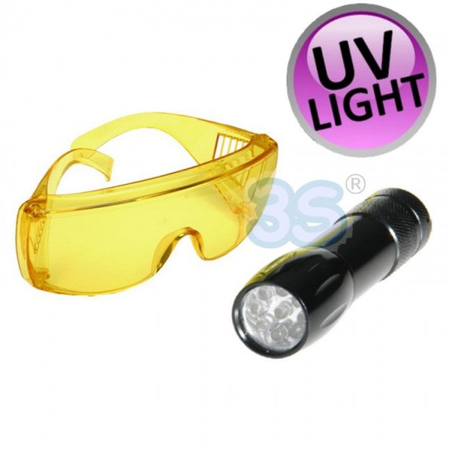 Mini Bright-Torch 9-LED UV Leak Detection Lamp with Tracer Glasses