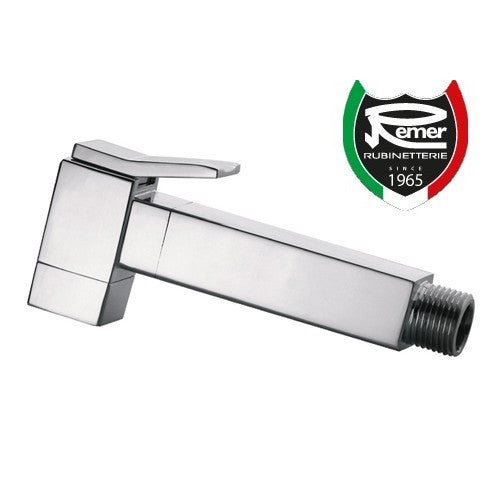 Pommeau de douche carré à bouton-poussoir pour brosse de toilette en laiton chromé