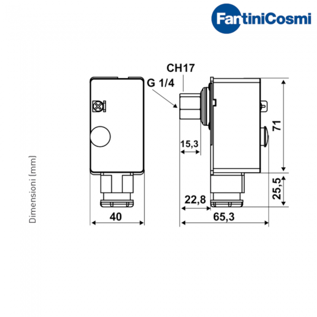 Pressostat à réarmement manuel pour systèmes de chauffage, raccord fileté femelle G 1/4''