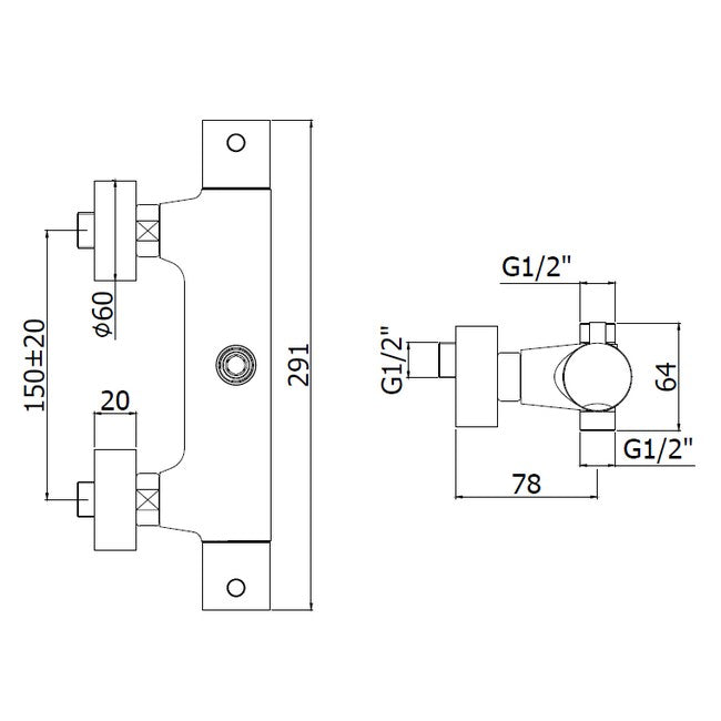 External thermostatic shower mixer with 2-way diverter - Light Paffoni LIQ169CR